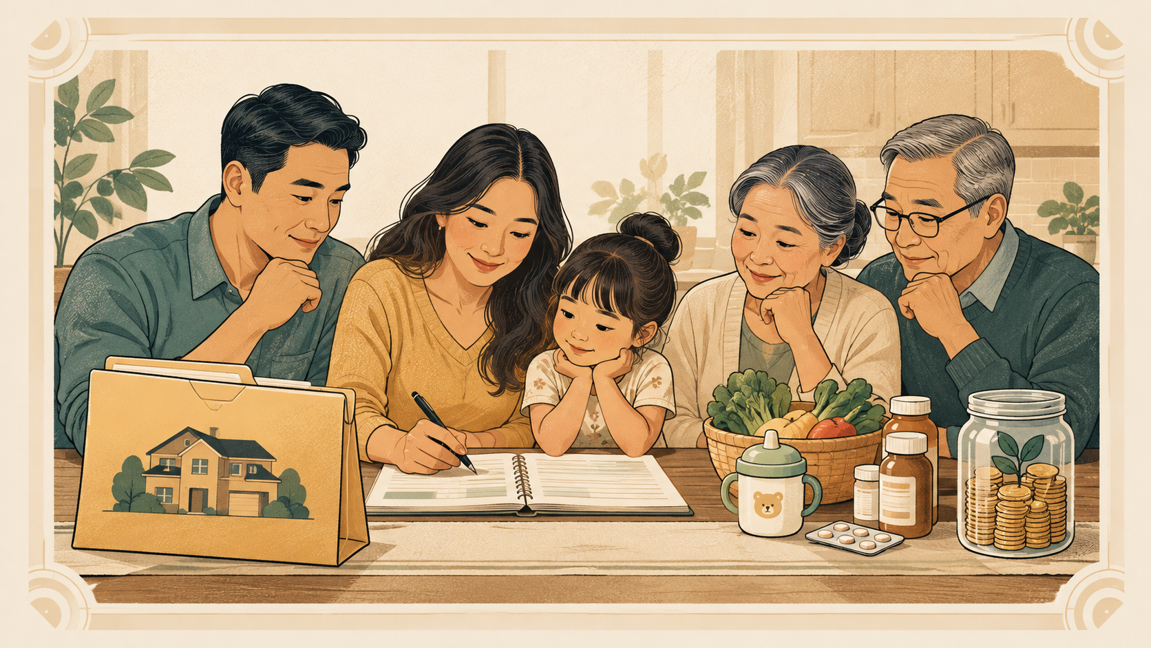 Vietnamese American family comparing mortgage qualification with everyday family expenses