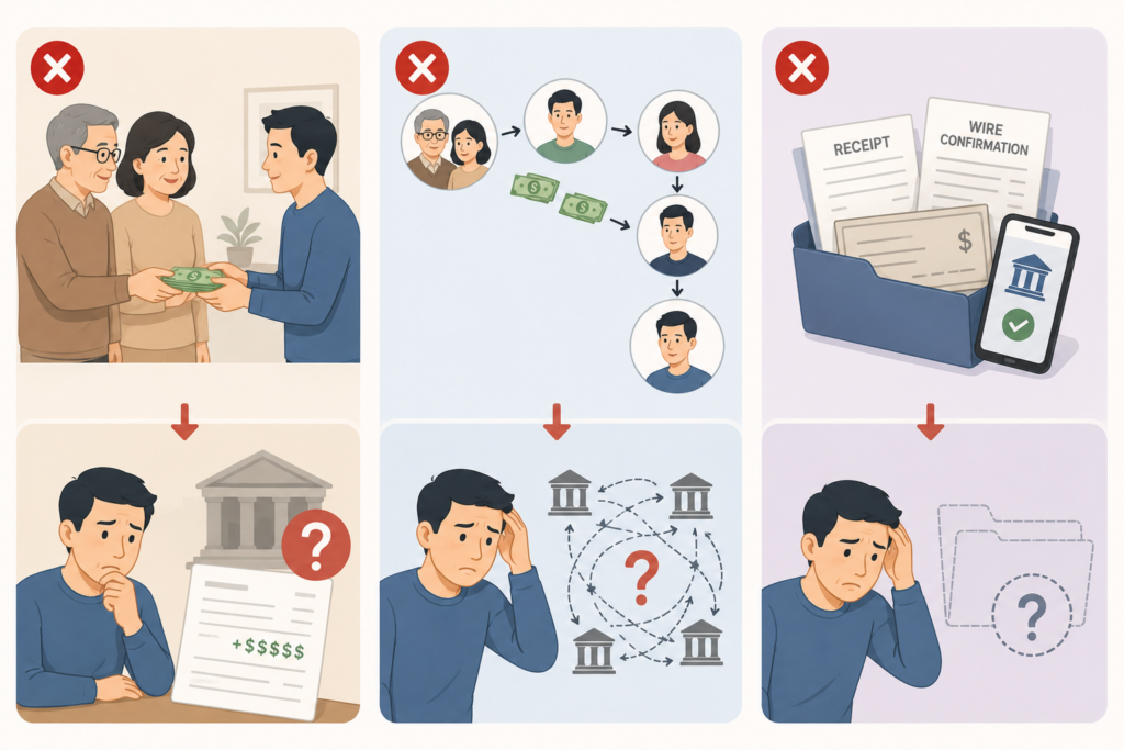 mô phỏng sai lầm phổ biến trong quy trình đưa gift funds