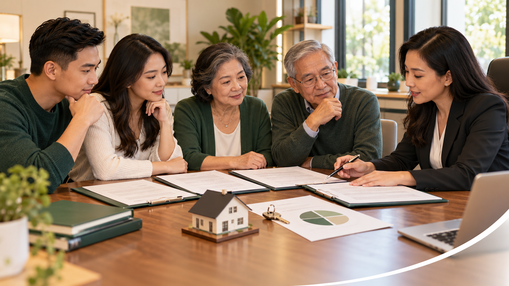 Multigenerational family reviewing accessibility, privacy, workspace, and floor-plan needs