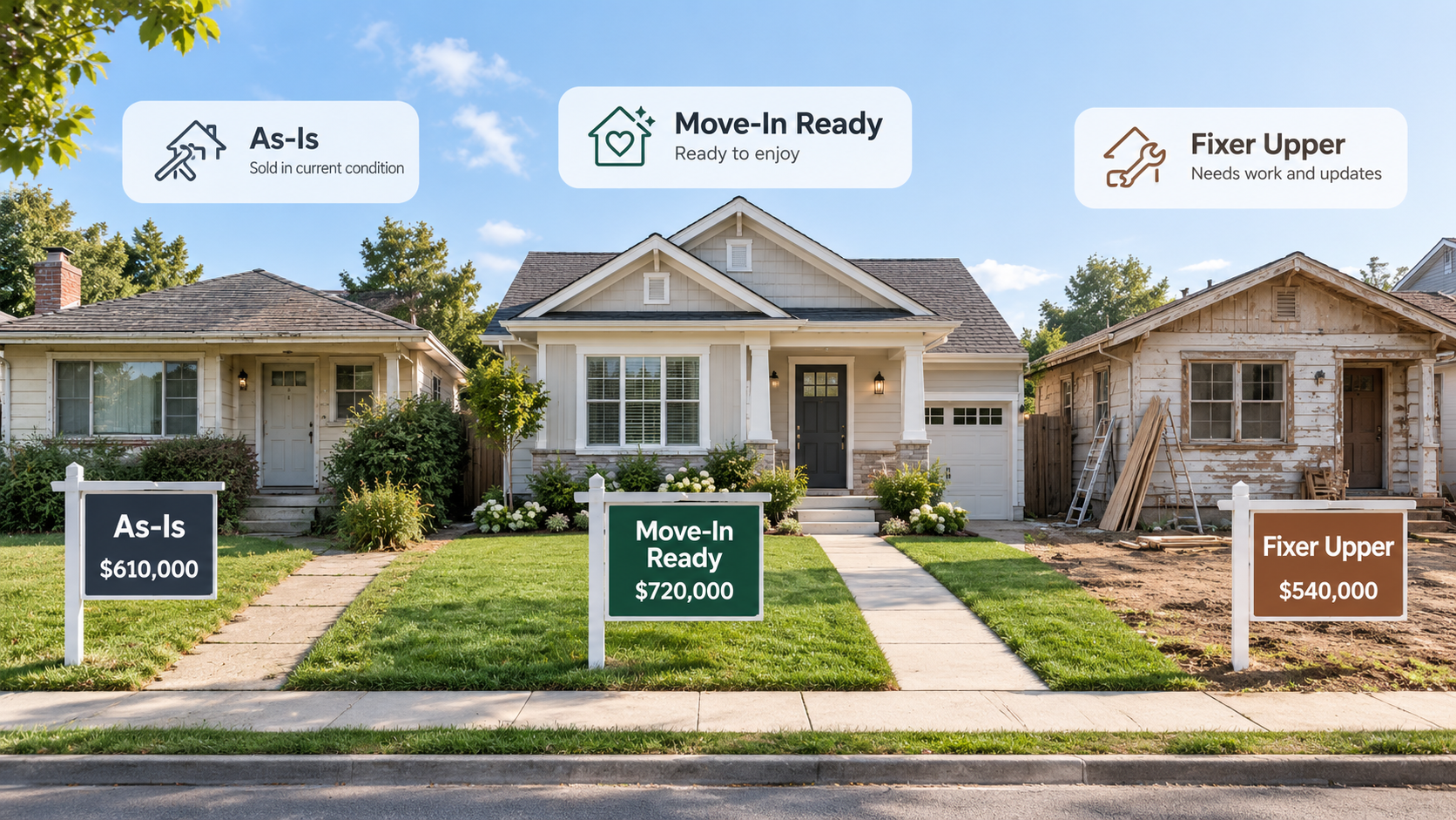 As-Is vs. Move-In Ready vs. Fixer Upper: Understanding Three Very Different Homes