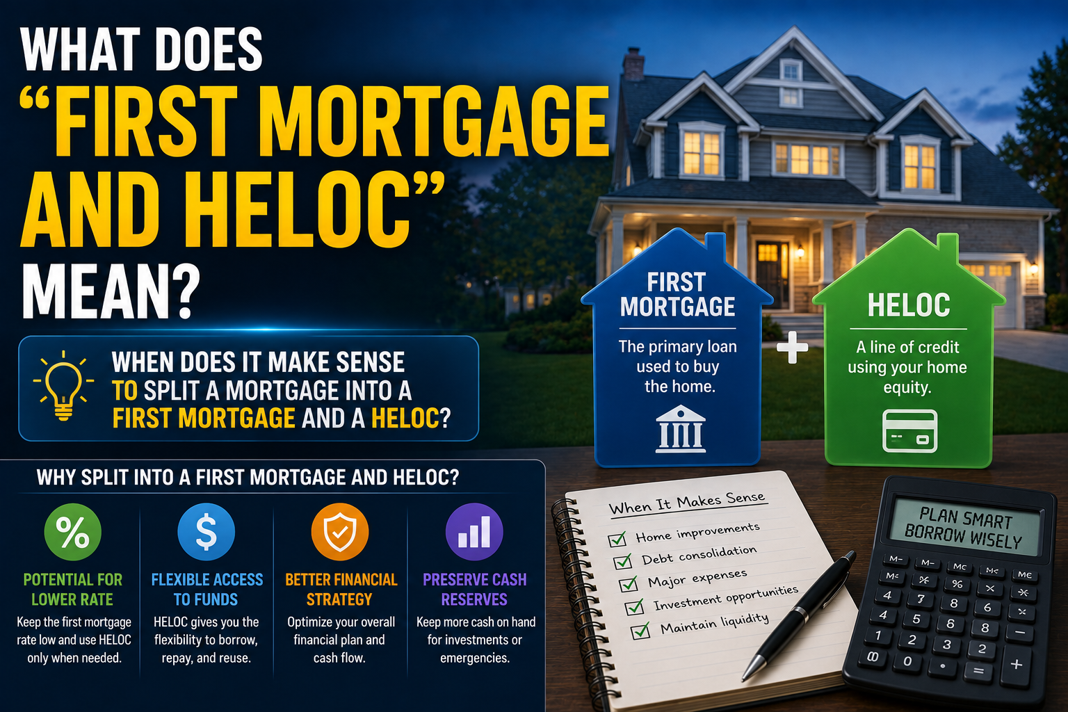 What Does "First Mortgage and HELOC" Mean? When Does It Make Sense to Split a Mortgage Into a First Mortgage and a HELOC?