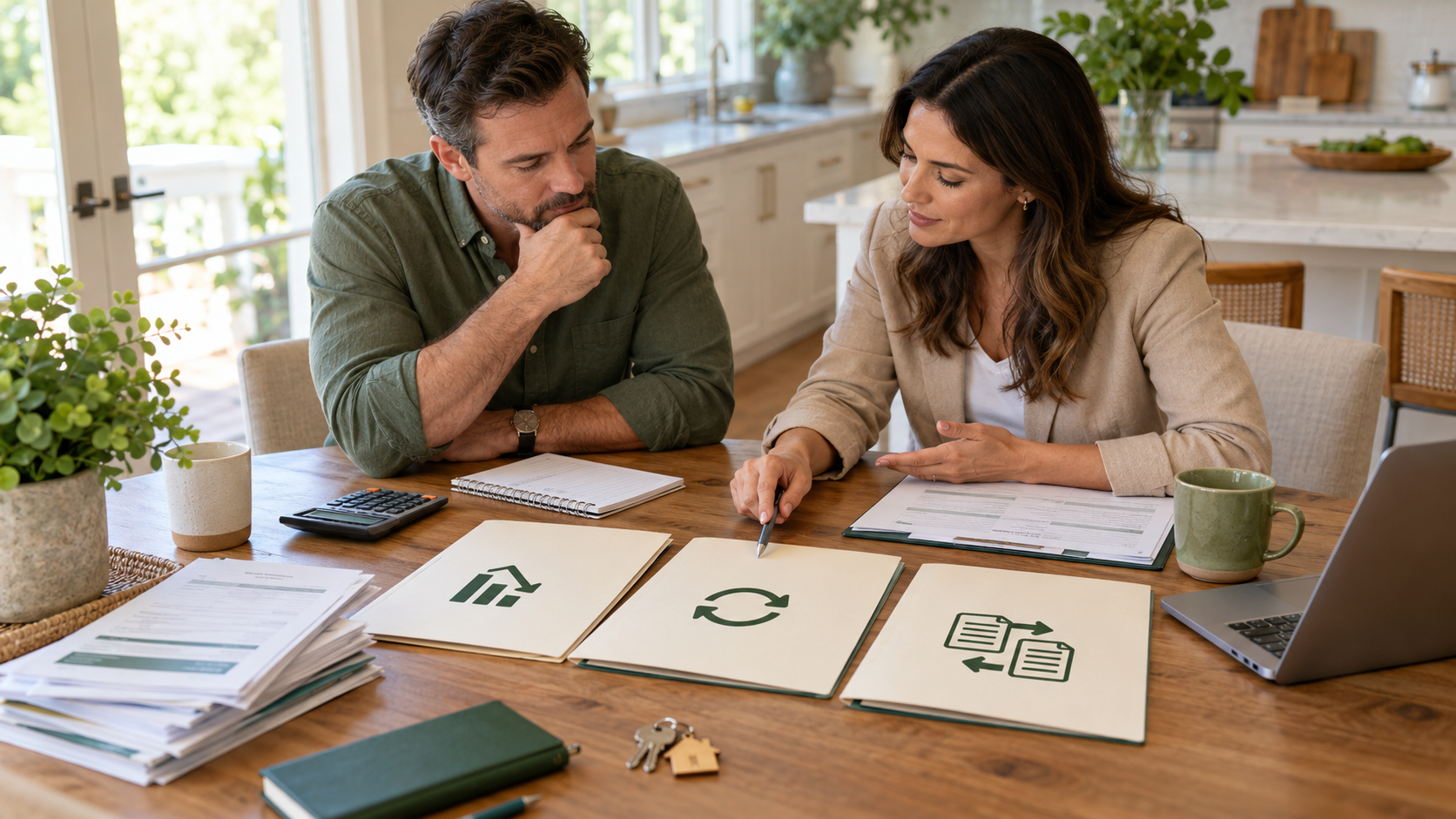 Homeowner comparing three mortgage lump sum options: an extra principal payment, mortgage recast, and refinance