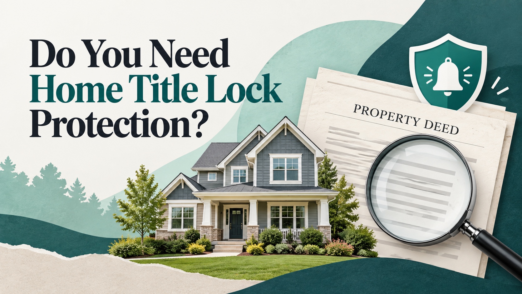 - Homeowner reviewing home title lock protection and property records